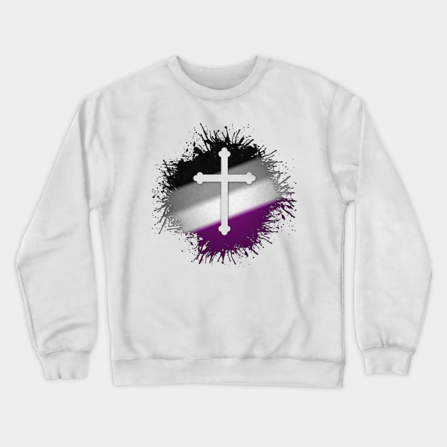 Paint Splatter Asexual Pride Christian Cross Symbol Crewneck Sweatshirt by LiveLoudGraphics